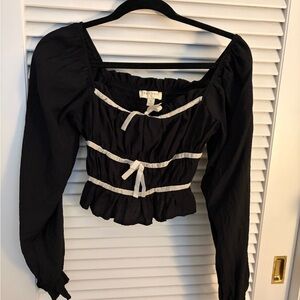 Black Long Sleeve Women's Top with Bows